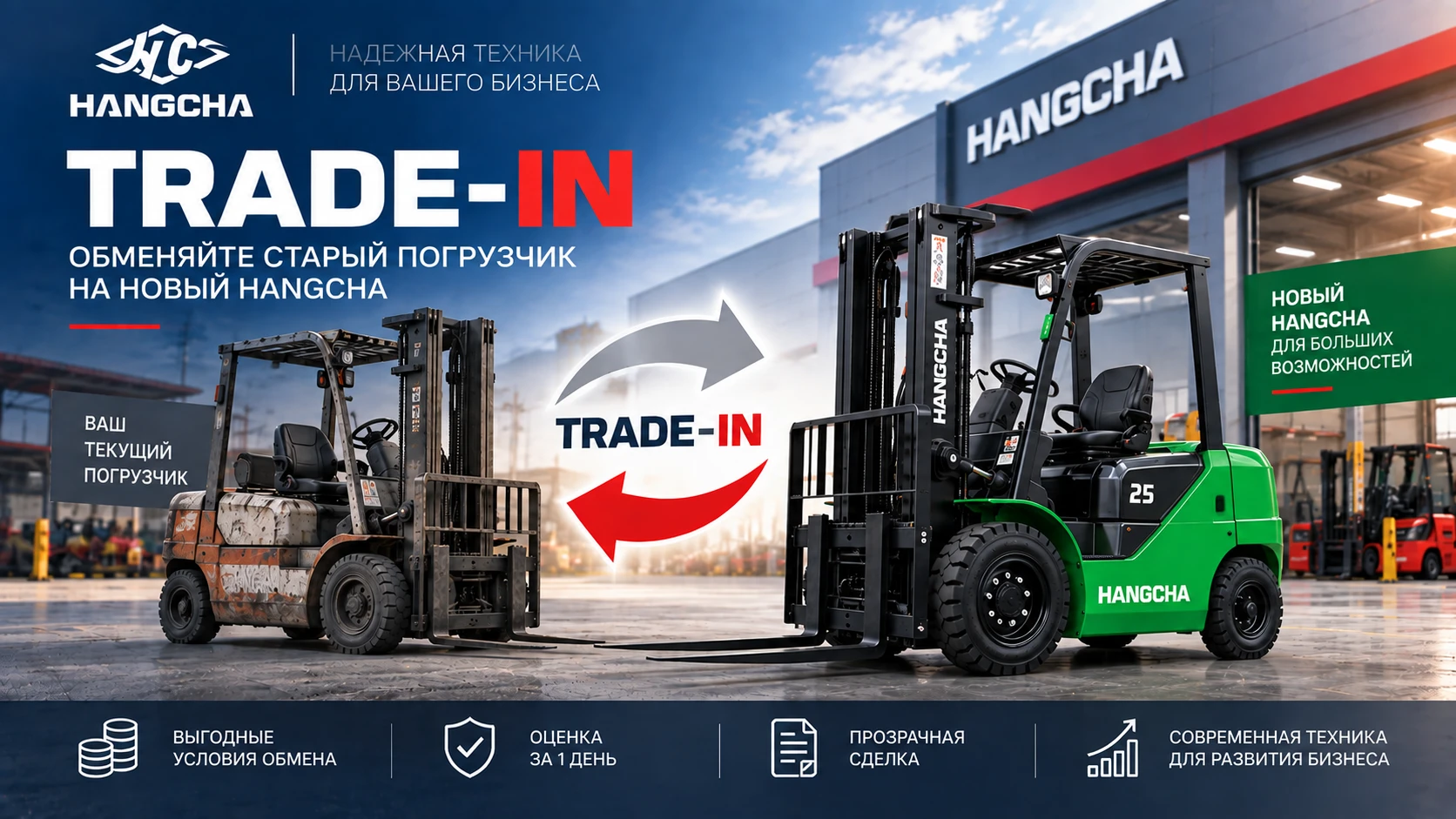 HC-Russia запускает программу Trade-in: обменяйте старый погрузчик на новый HANGCHA с выгодой до 500 000 рублей