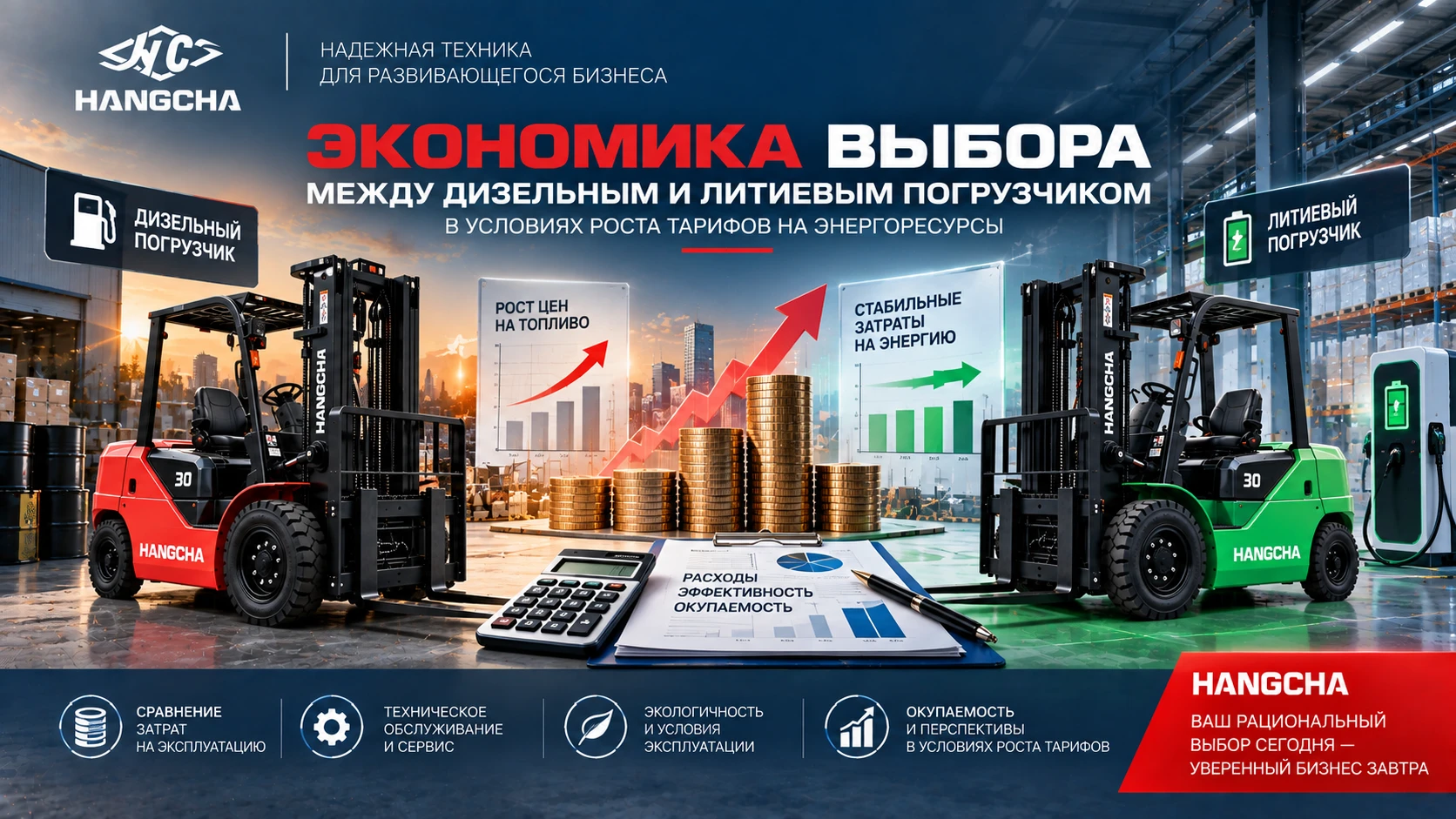 Тарифы на электроэнергию для бизнеса растут: когда литиевый погрузчик выгоднее дизельного
